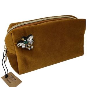 Sixton London Velvet Make-Up Case With Sparkling Bee Pin